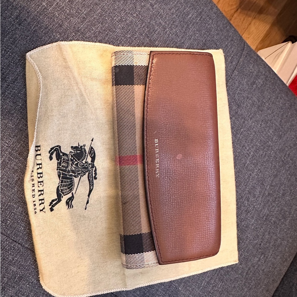 Burberry Tan and Plaid Leather Wallet